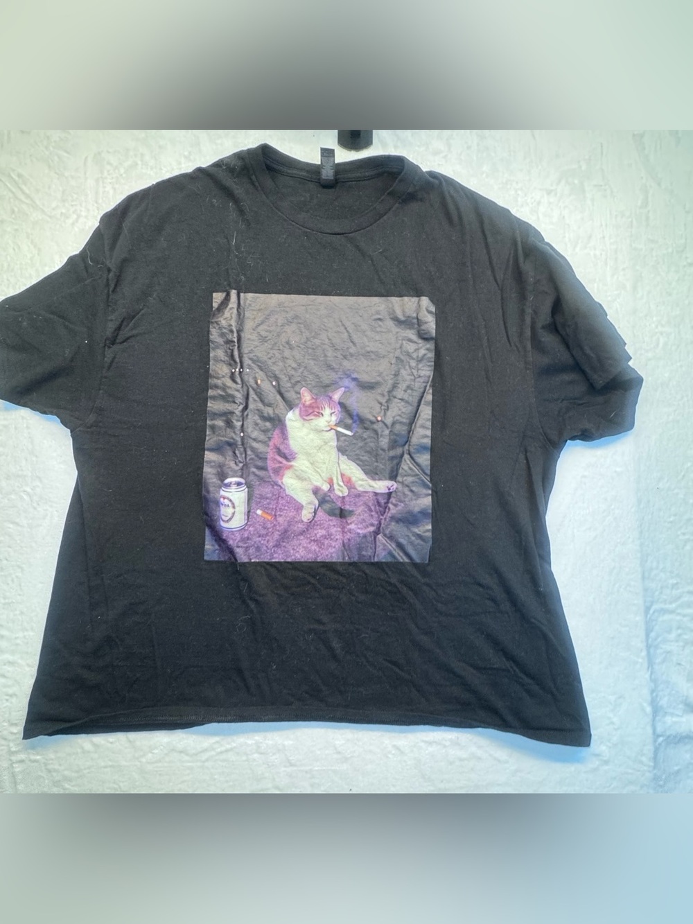 Funny Smoking Cat Graphic T-Shirt Black Gildan Heavy Cotton Tee 3XL Meme - Picture 3 of 10